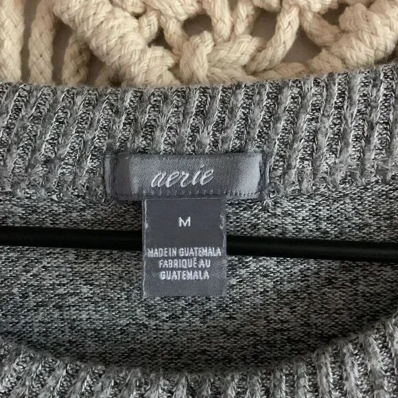 AERIE Lightweight Split-Hem Crewneck Oversized Sweater Gray Size Medium - Picture 8 of 10
